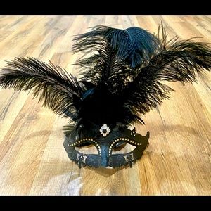 Black Masquerade Mask with Feathers & Embellishments